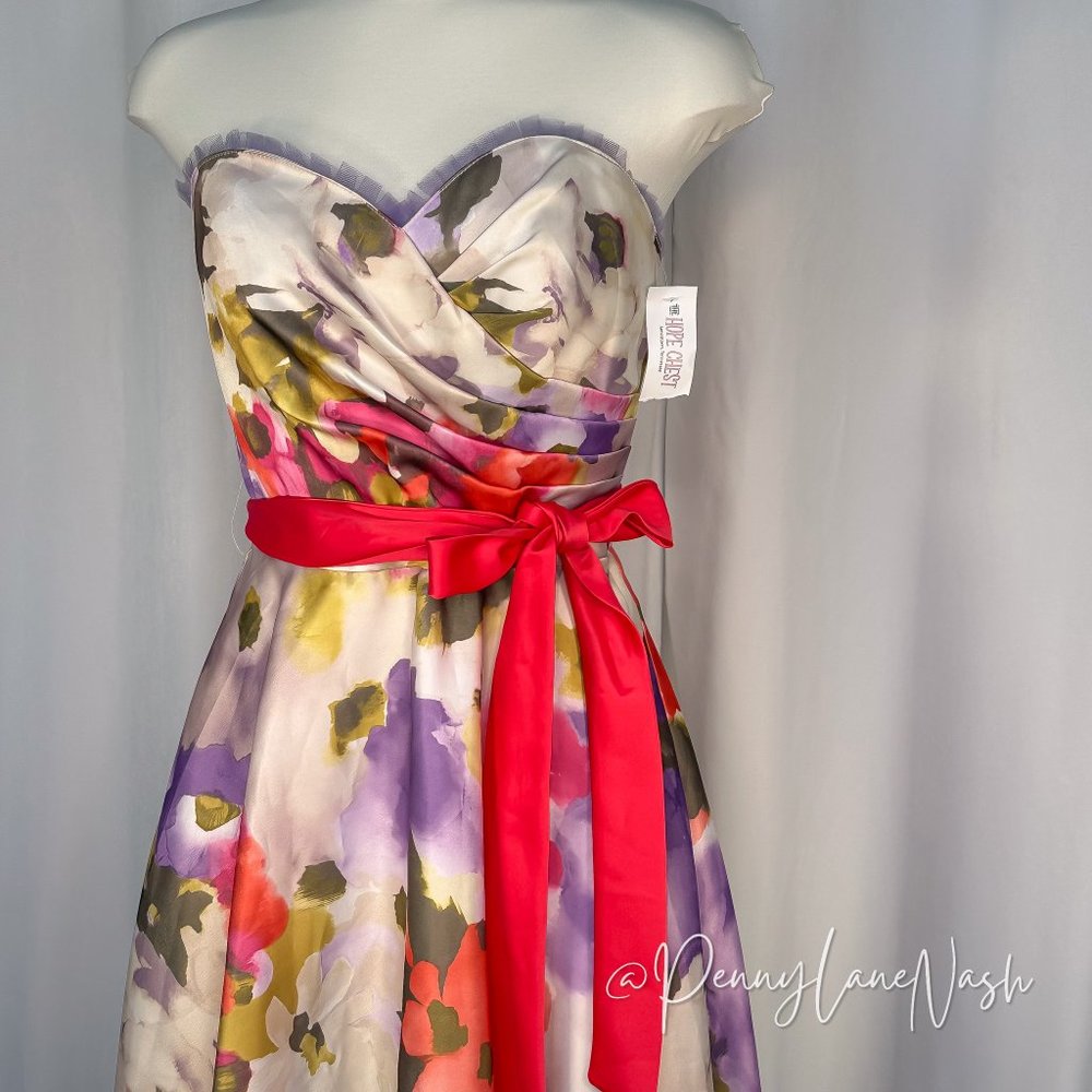 NWT Sheri Lee Juniors Watercolor Floral Strapless Dress - Picture 2 of 9